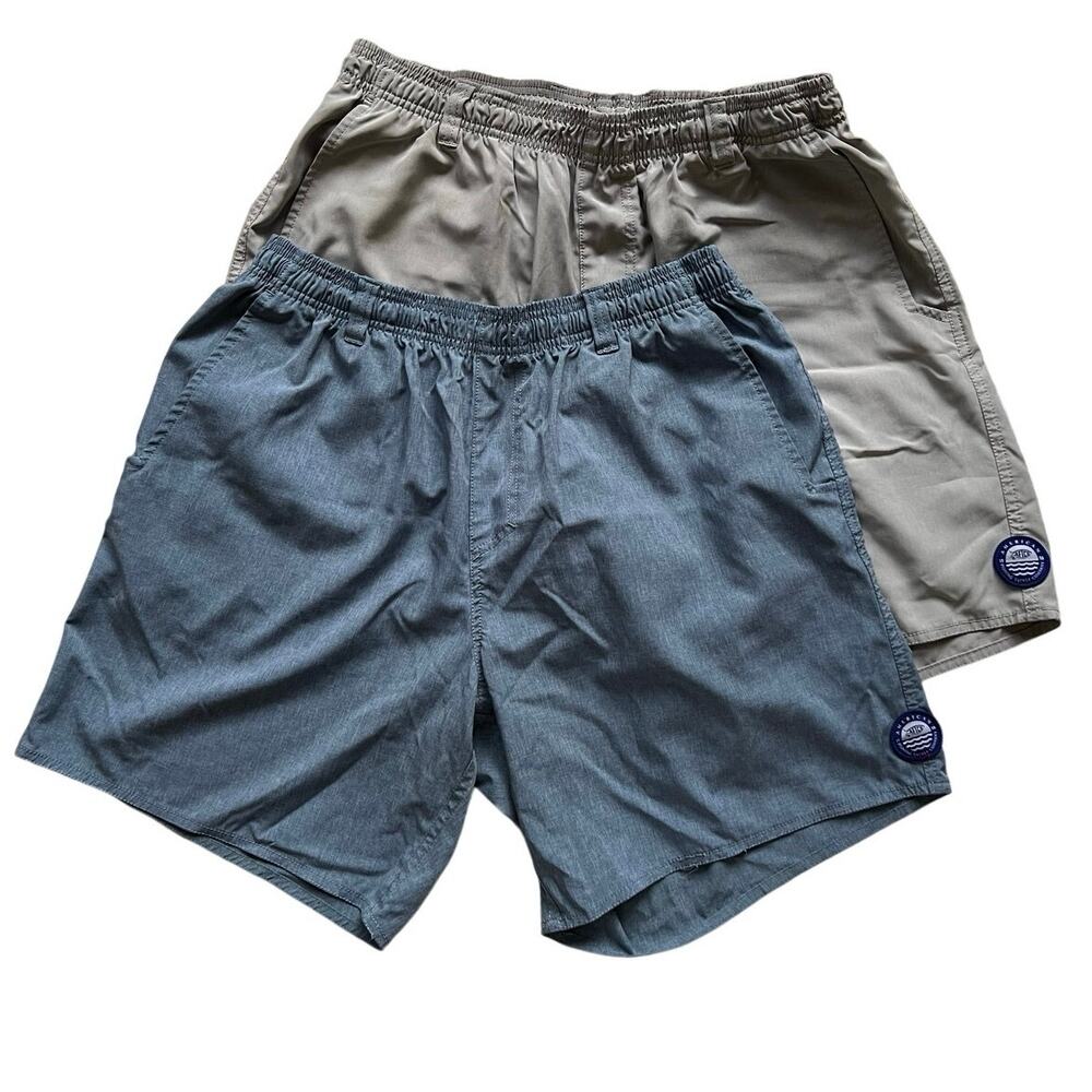 AFICO Swim Trunks Men L Lot 2 American Fishing Tackle Shorts 17” Blue Tan